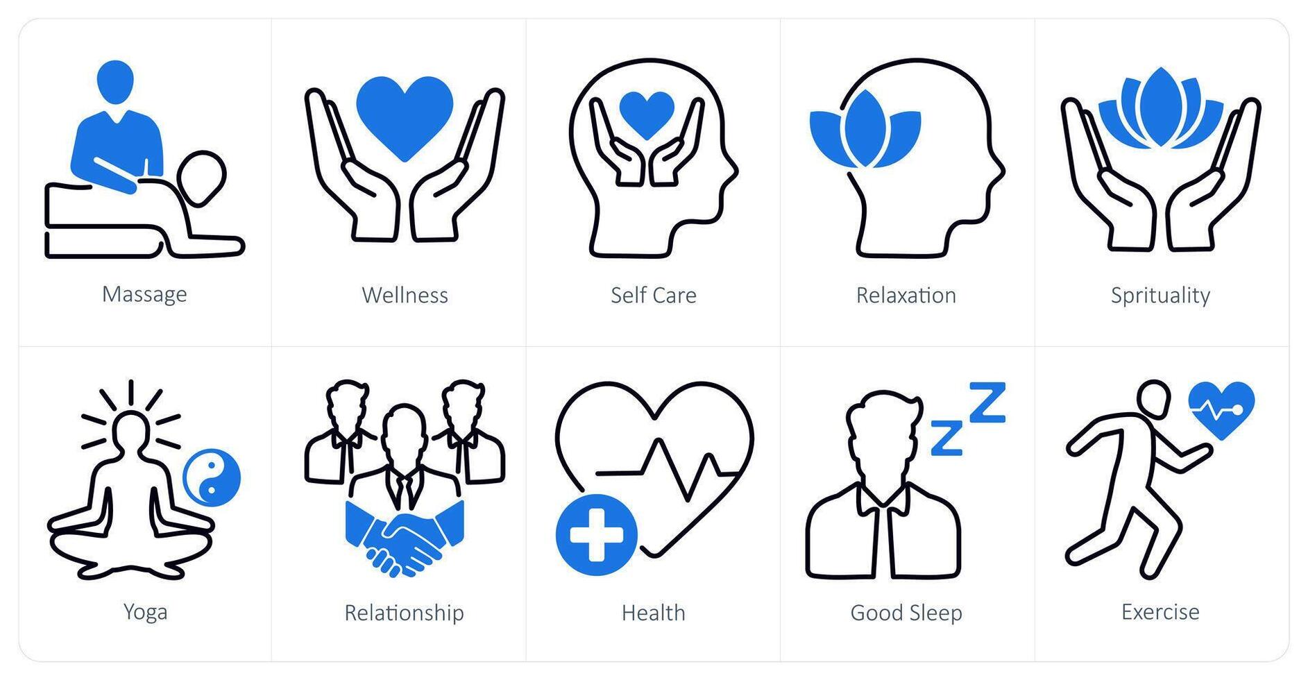 A set of 10 wellness icons as massage, wellness, self care vector