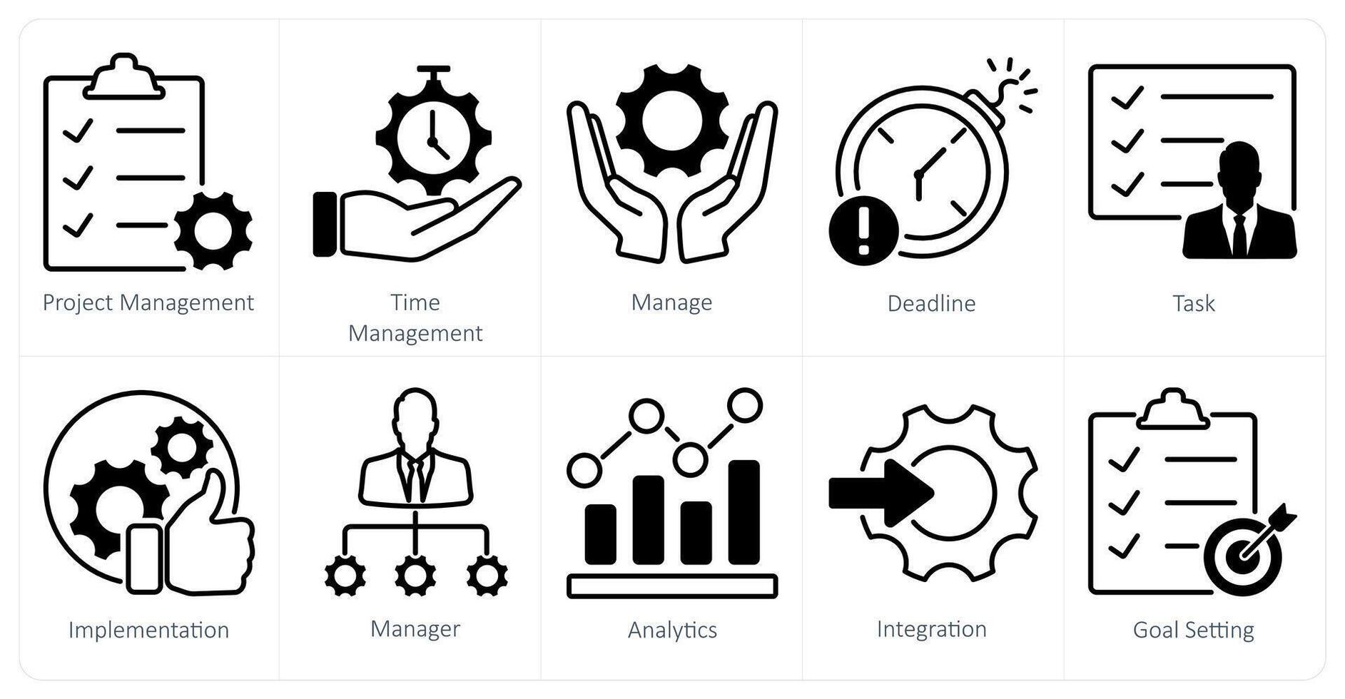A set of 10 project management icons as project management, time management, manage vector