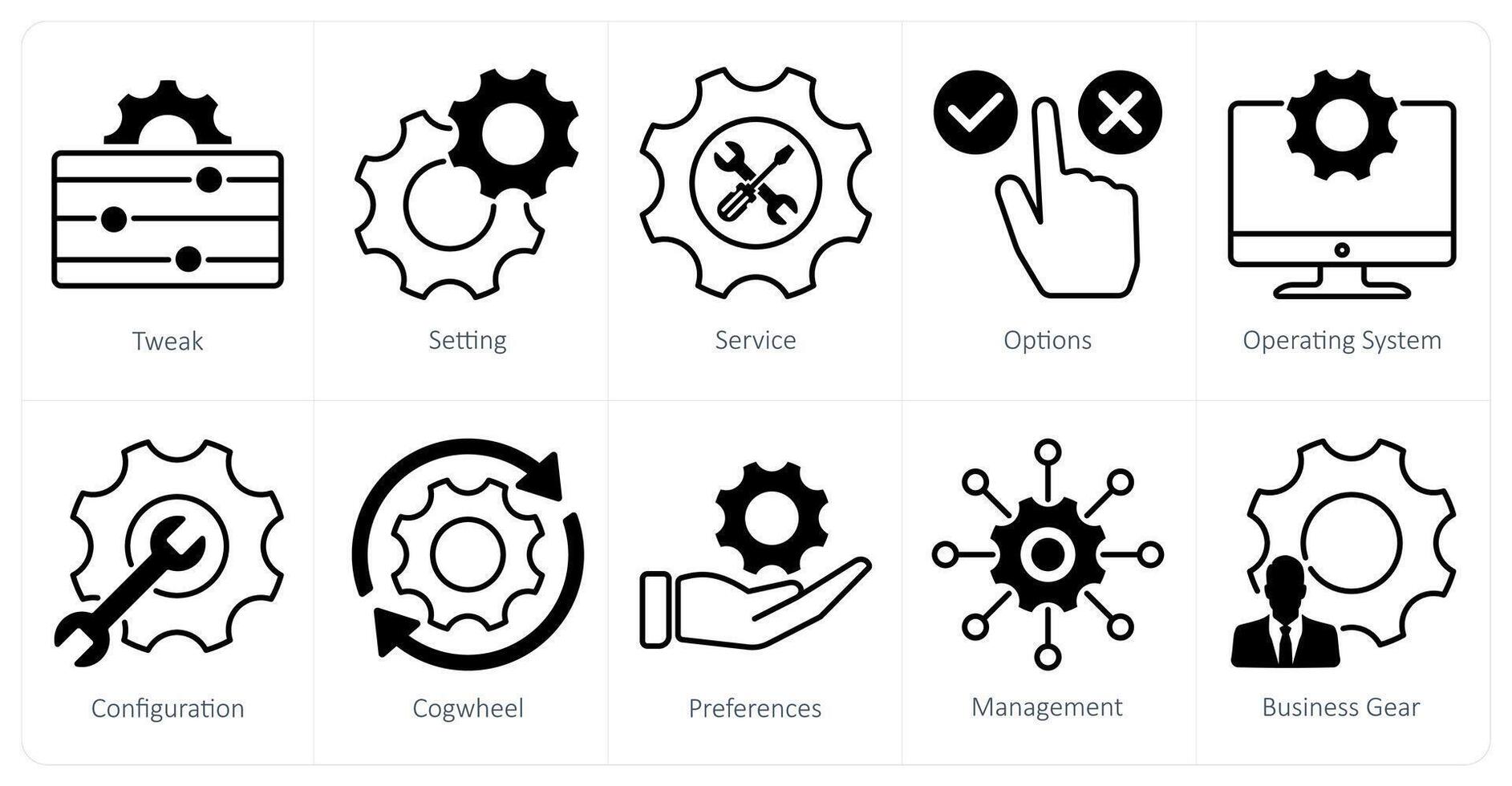 A set of 10 settings and configuration icons as tweak, setting, service vector