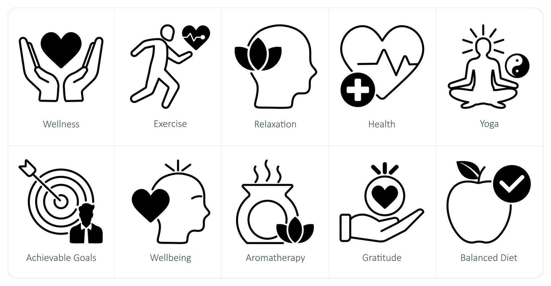 A set of 10 wellness icons as wellness, exercise, relaxation vector