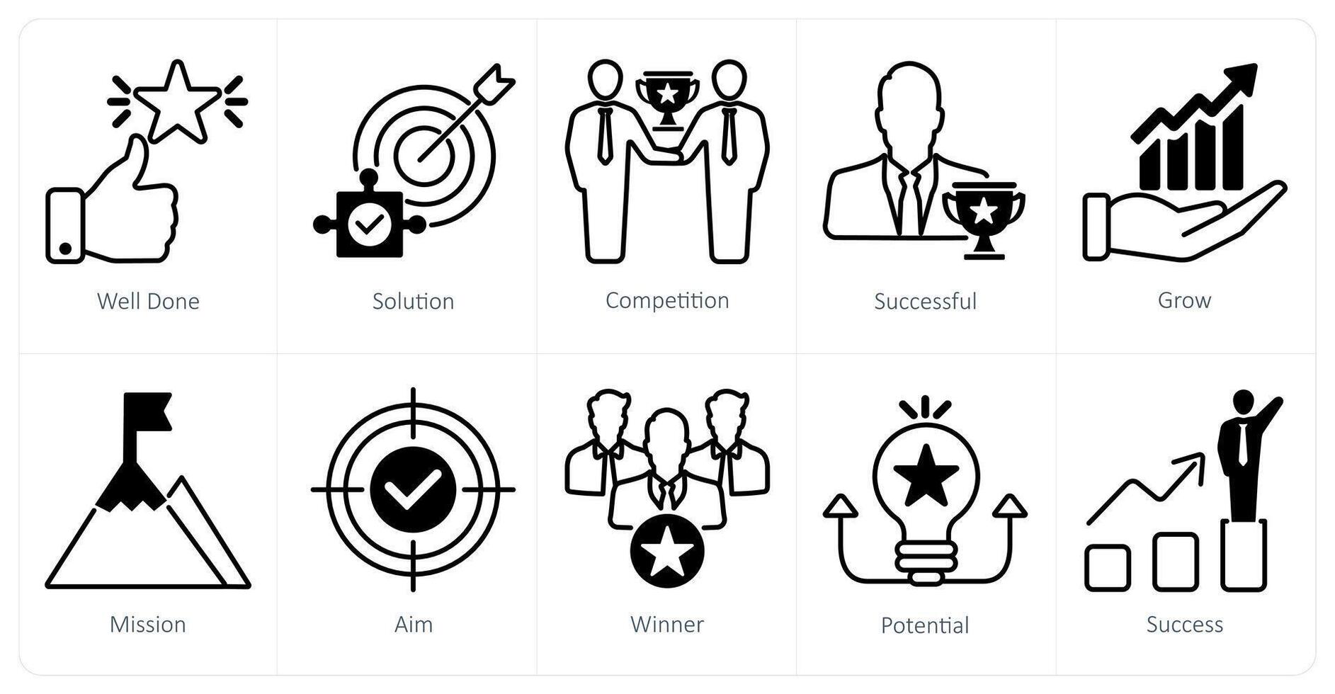 A set of 10 success icons as well done, solution, competition vector