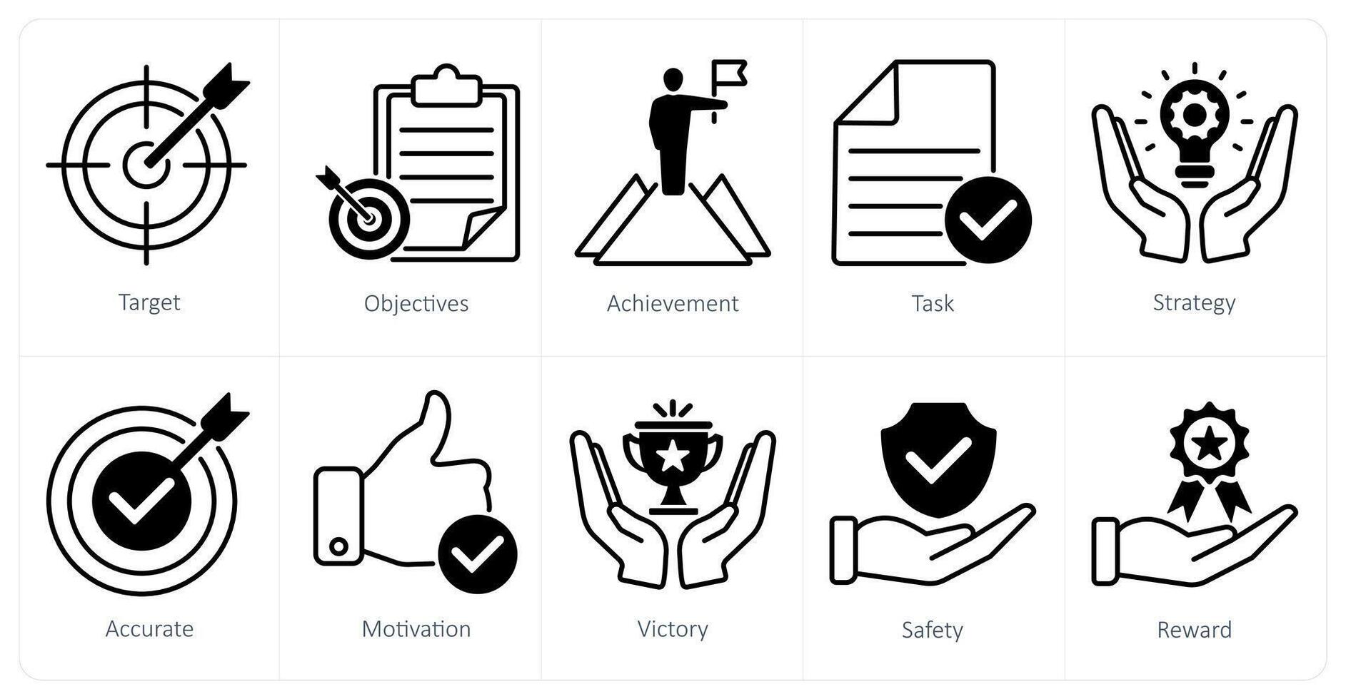 A set of 10 success icons as target, objectives, achievement vector