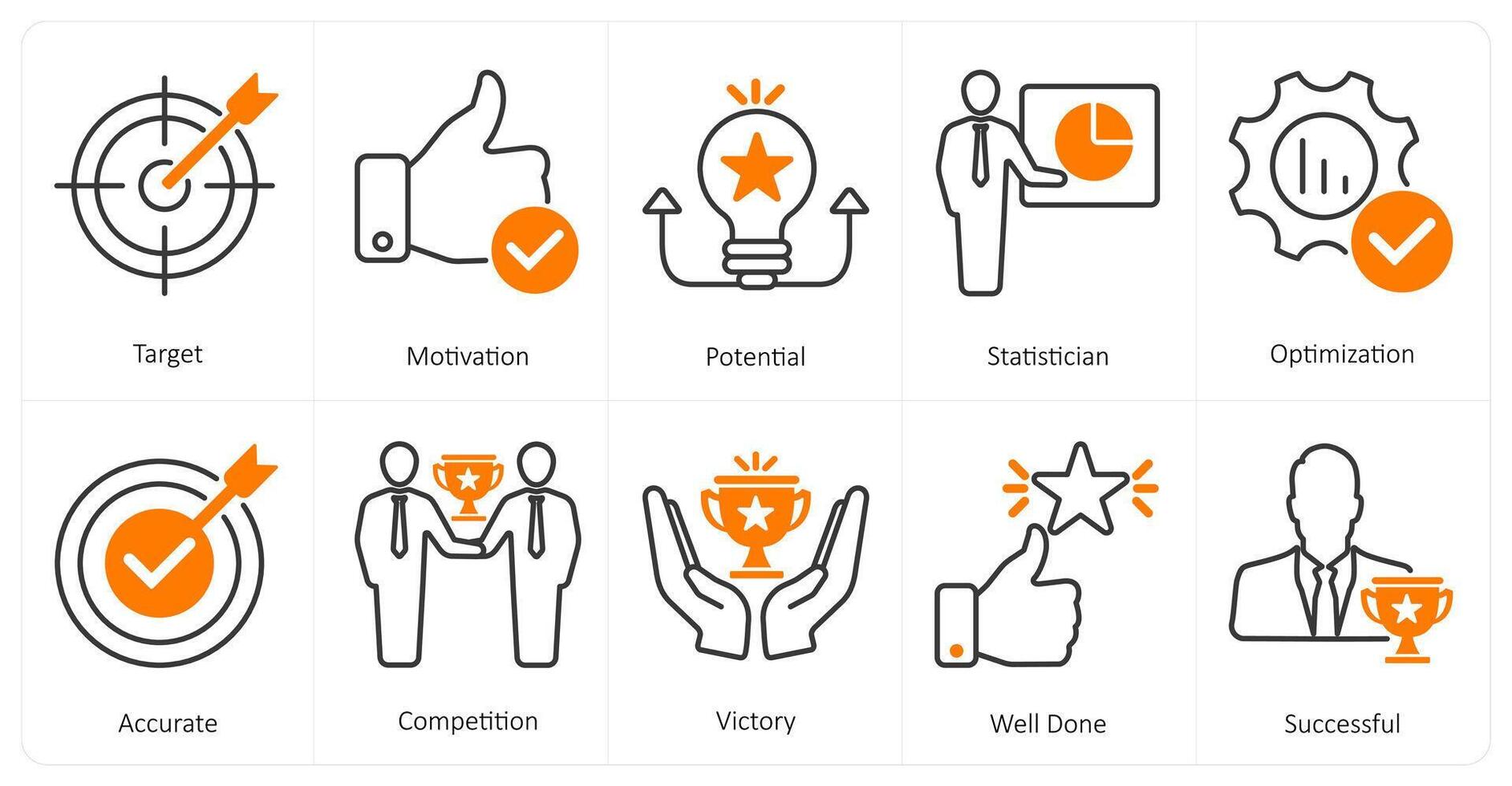 A set of 10 mix icons as target, motivation, potential vector