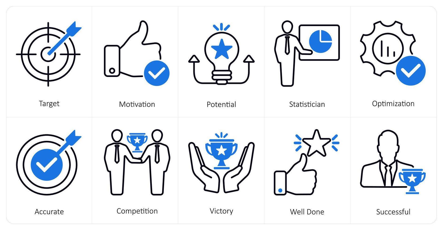 A set of 10 mix icons as target, motivation, potential vector