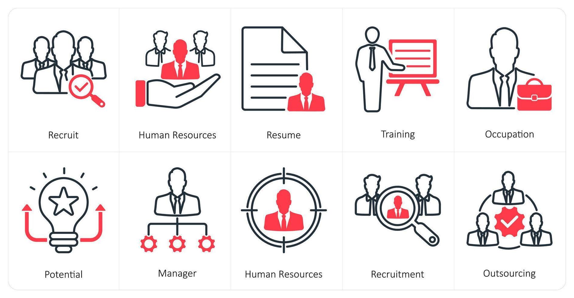 A set of 10 mix icons as recruit, human resources, resume vector