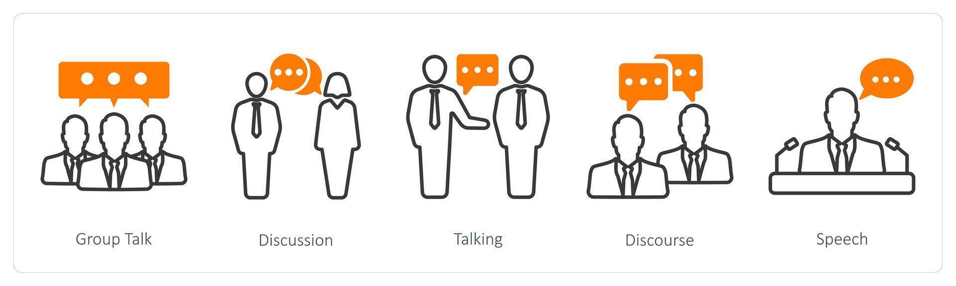 A set of 5 communication icons as group talk, discussion, talking vector