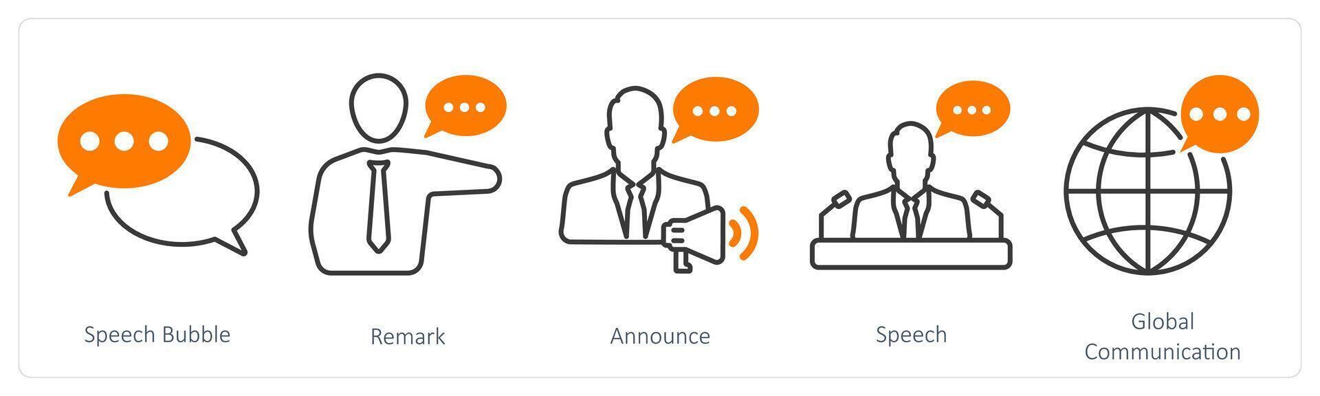 A set of 5 communication icons as speech bubble, remark, announce vector