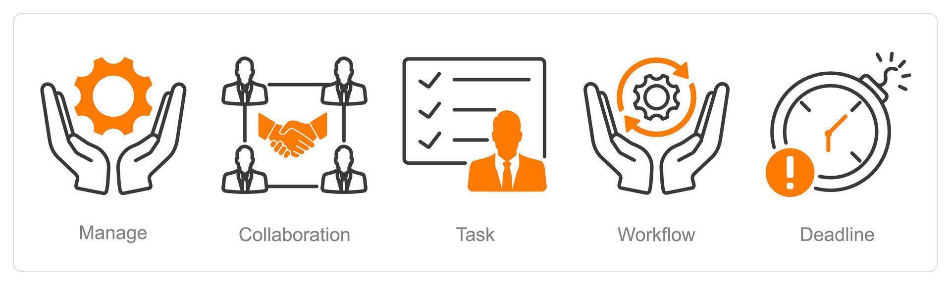 A set of 5 Project Management icons as manage, collaboration, task vector