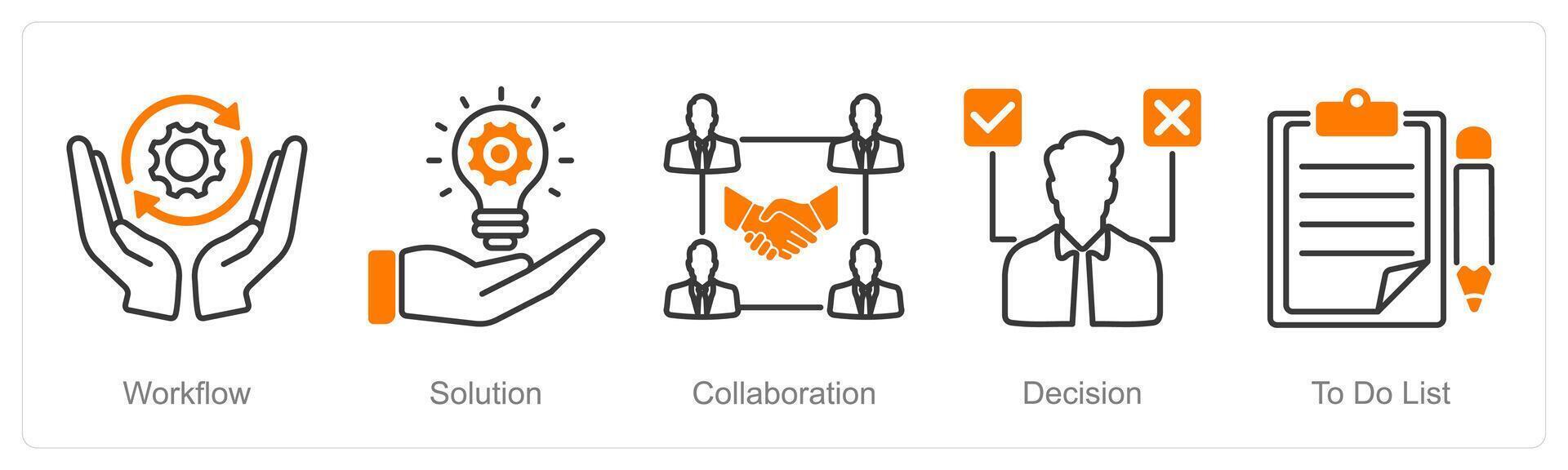 A set of 5 Project Management icons as workflow, solution, collaboration vector