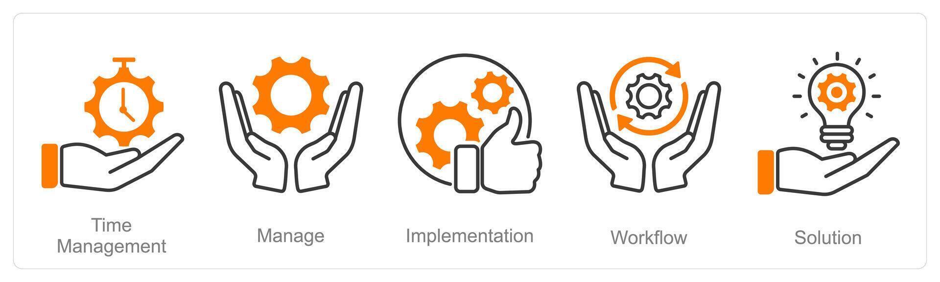 A set of 5 Project Management icons as time management, manage, implementation vector