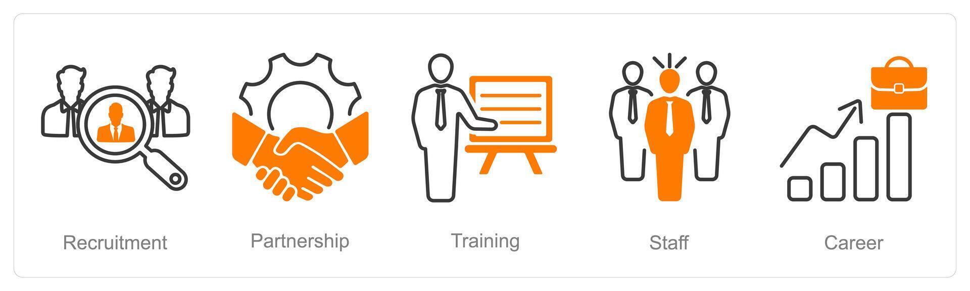 A set of 5 recruitment icons as recruitment, partnership, training vector