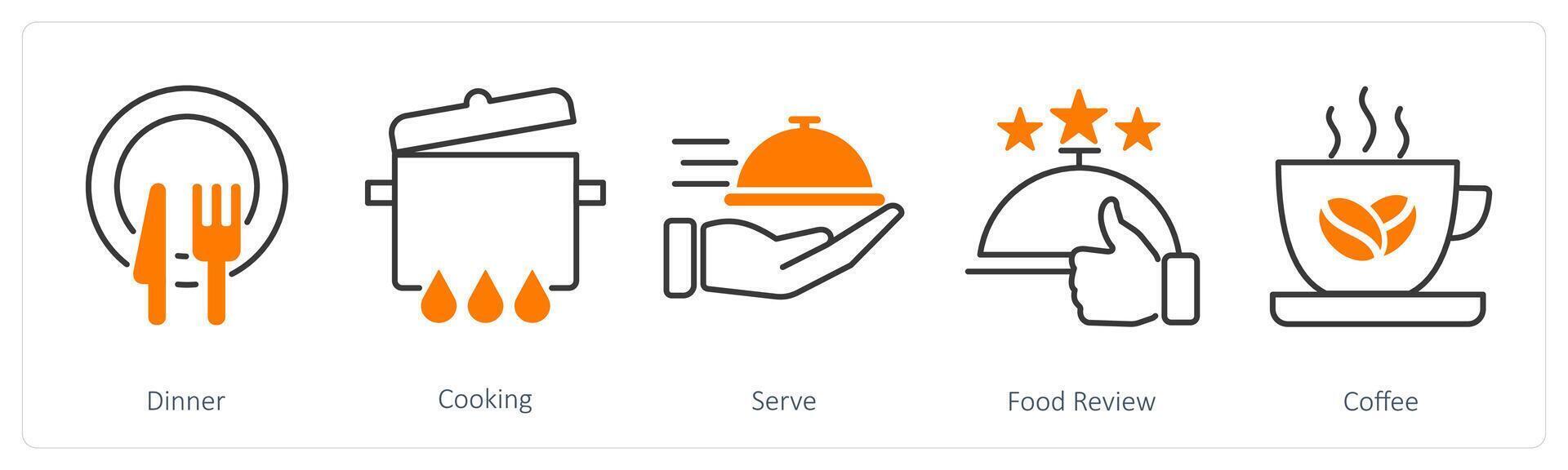 A set of 5 Restaurant icons as dinner, cooking, serve vector