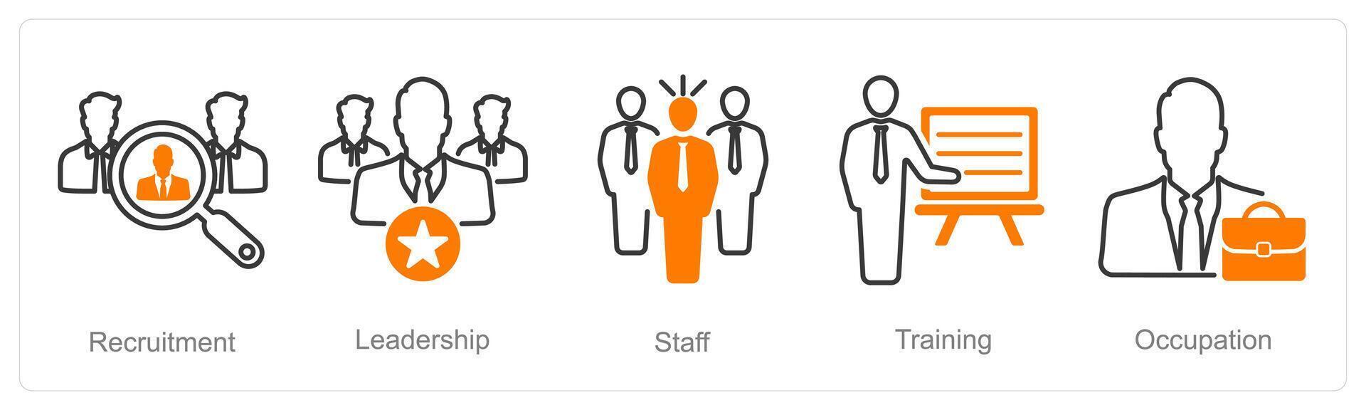 A set of 5 recruitment icons as recruitment, leadership, staff vector