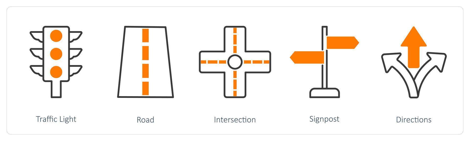A set of 5 Running icons as traffic light, road, intersection vector