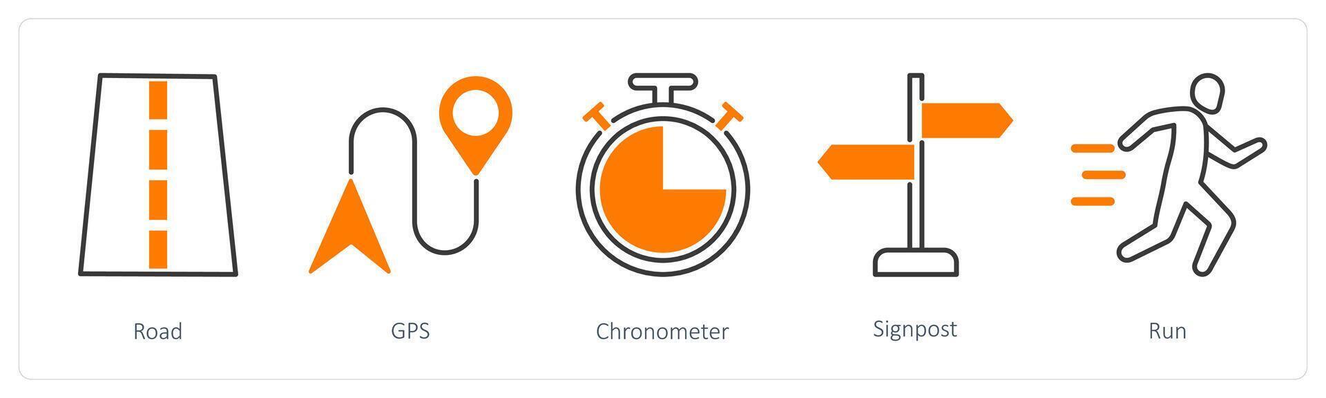 A set of 5 Running icons as road, gps, chronometer vector