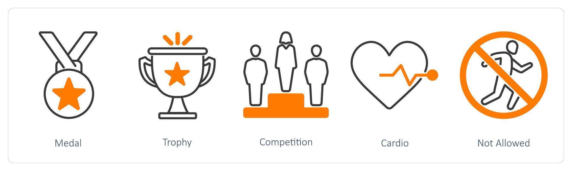 A set of 5 Running icons as medal, trophy, competition vector