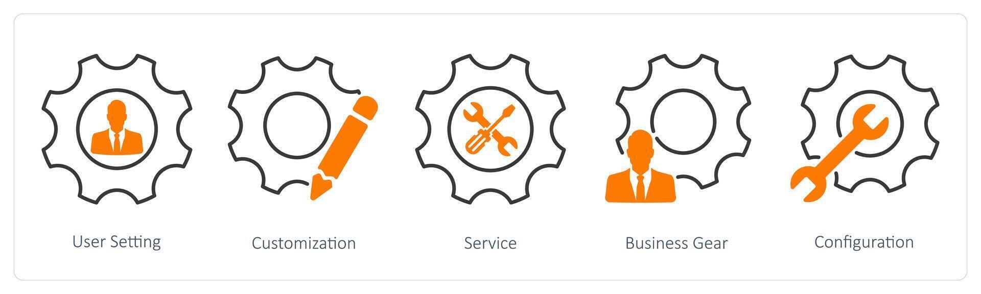 A set of 5 Settings icons as user setting, customization, service vector