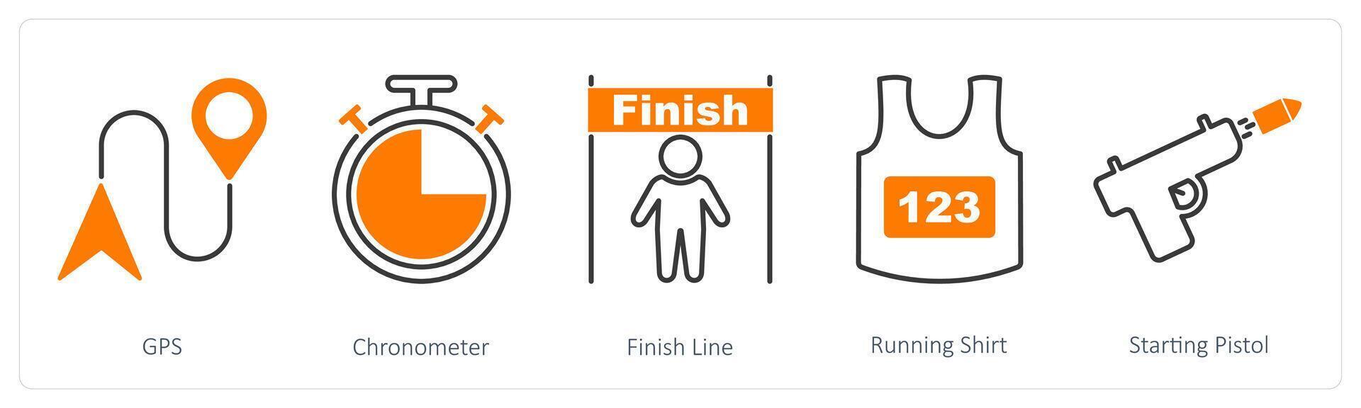 A set of 5 Running icons as gps, chronometer, finish line vector