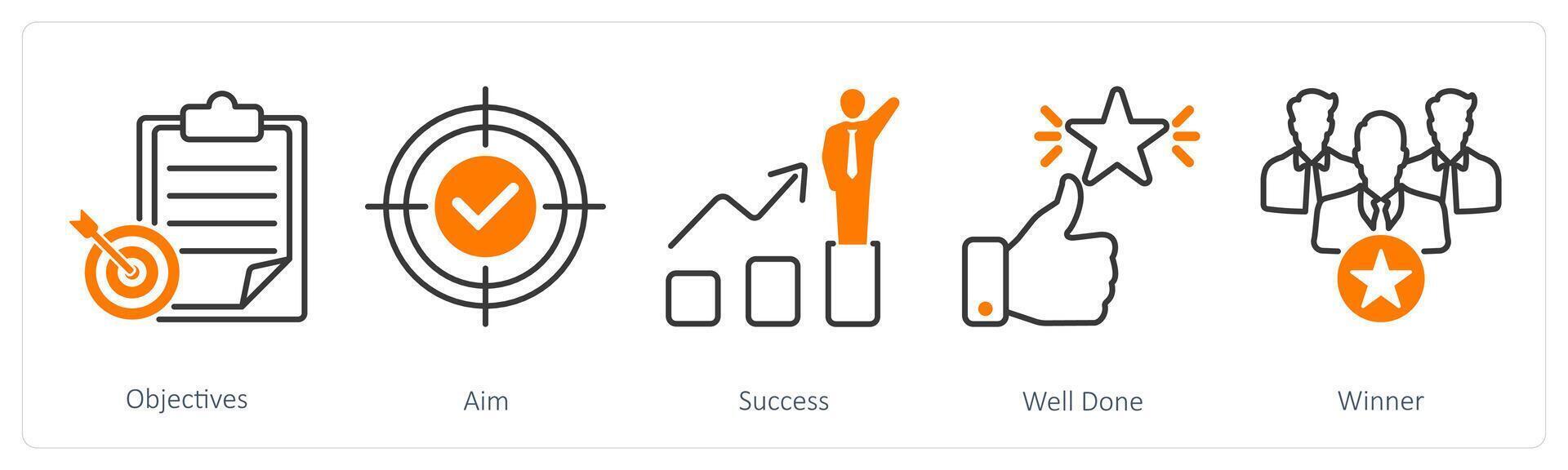 A set of 5 Success icons as objectives, aim, success vector