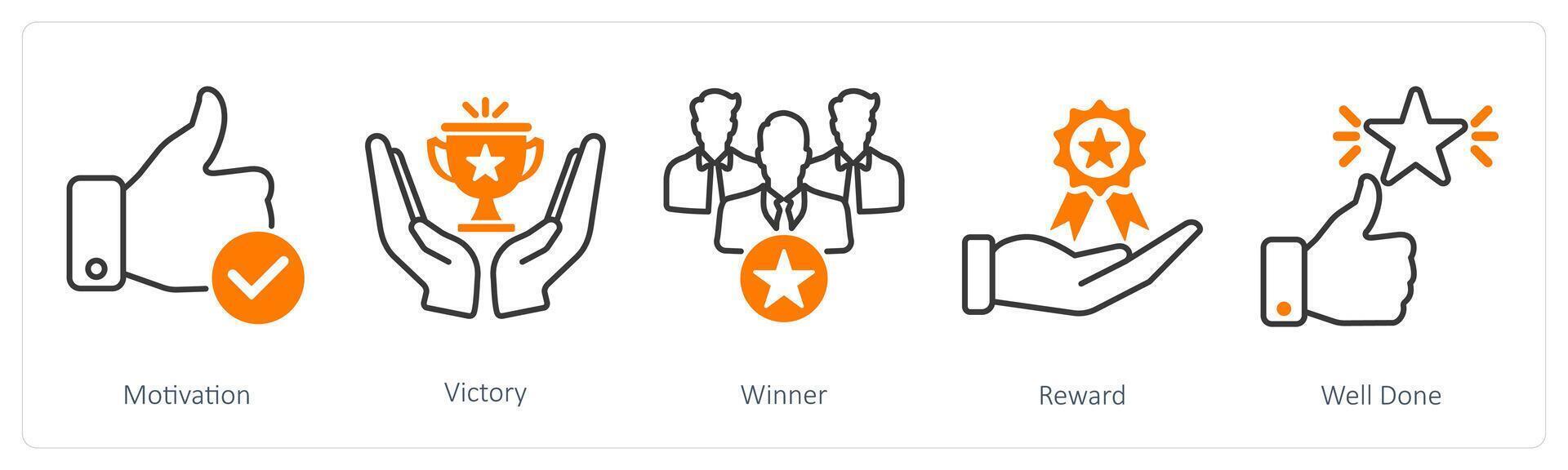 A set of 5 Success icons as motivation, victory, winner vector