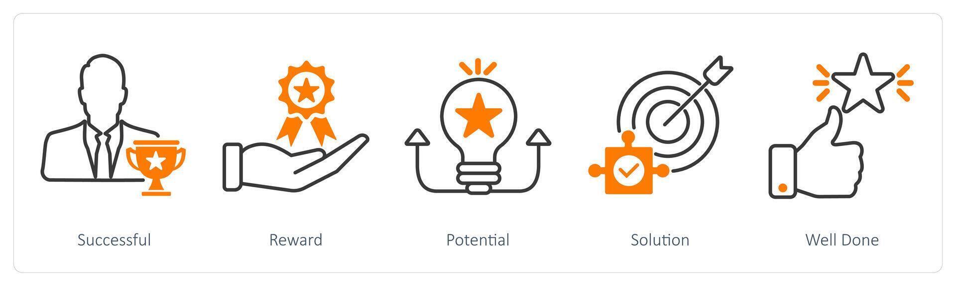 A set of 5 Success icons as successful, reward, potential vector