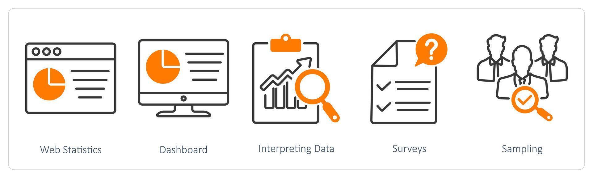 un conjunto de 5 5 Estadísticas íconos como web Estadísticas, panel, interpretar datos vector