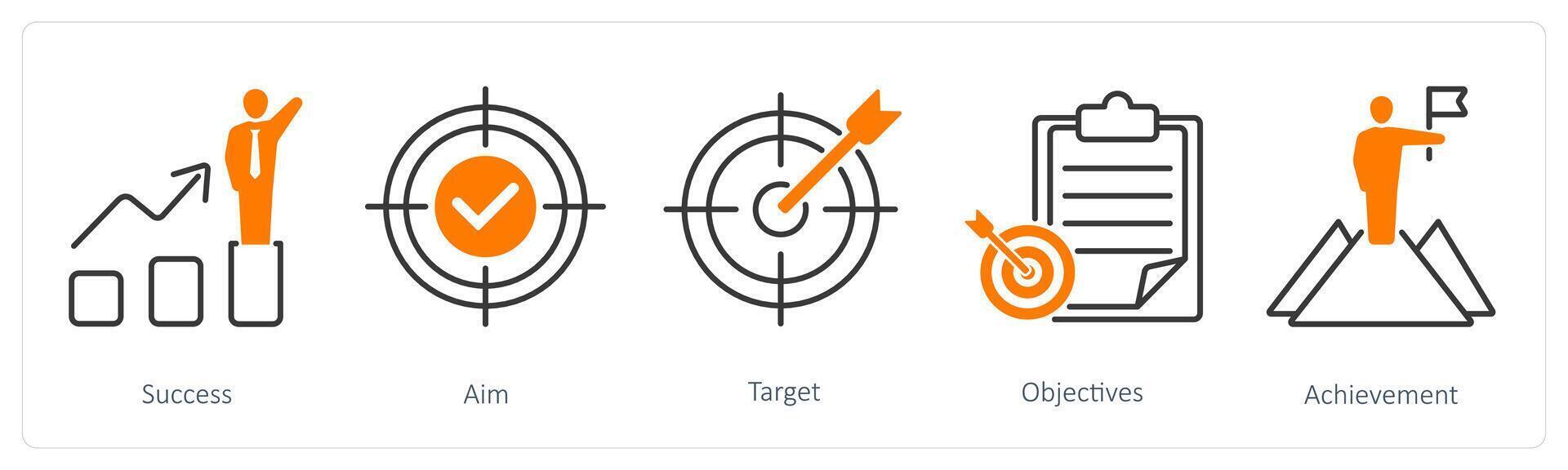 A set of 5 Success icons as success, aim, target vector