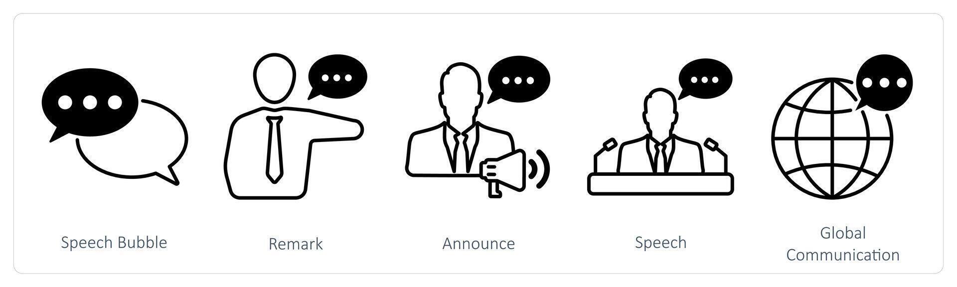 A set of 5 communication icons as speech bubble, remark, announce vector