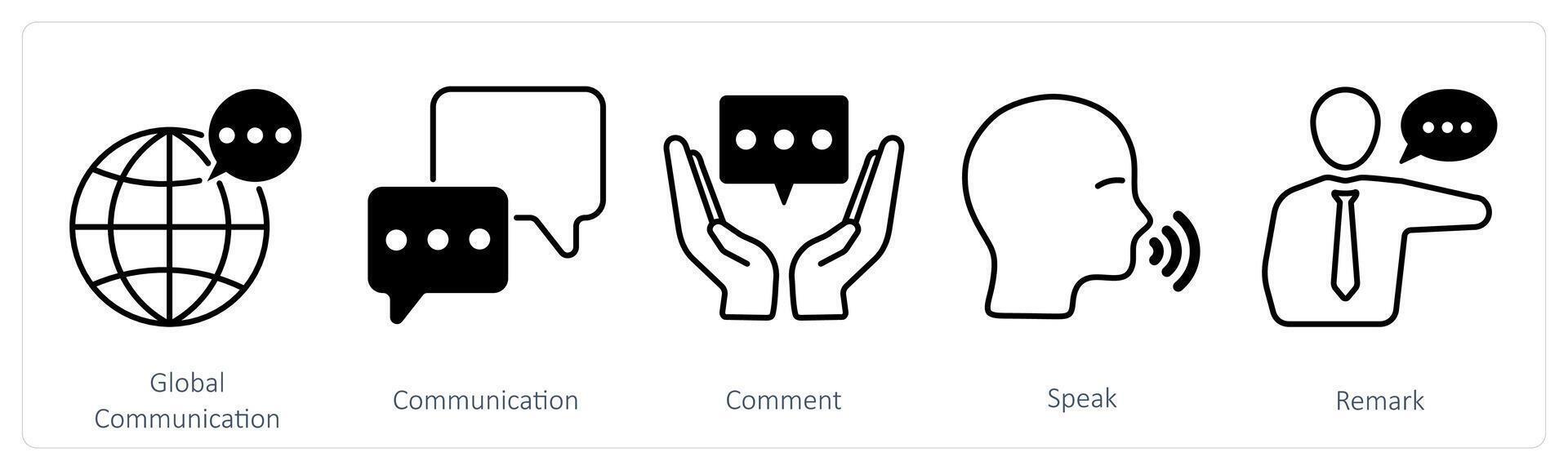 A set of 5 communication icons as global communication, communication, comment vector