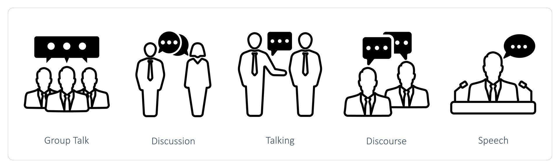 A set of 5 communication icons as group talk, discussion, talking vector