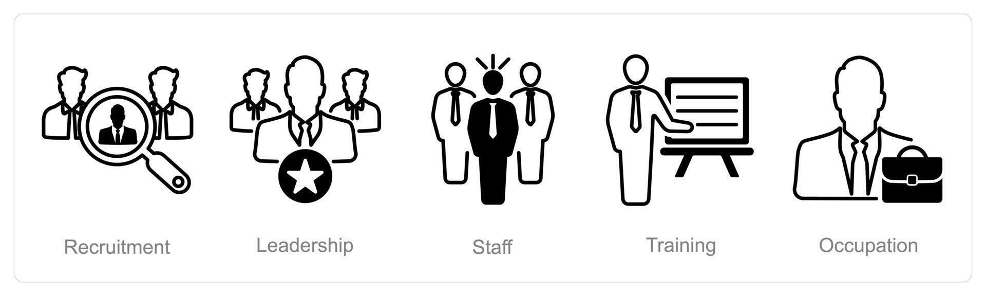 A set of 5 recruitment icons as recruitment, leadership, staff vector