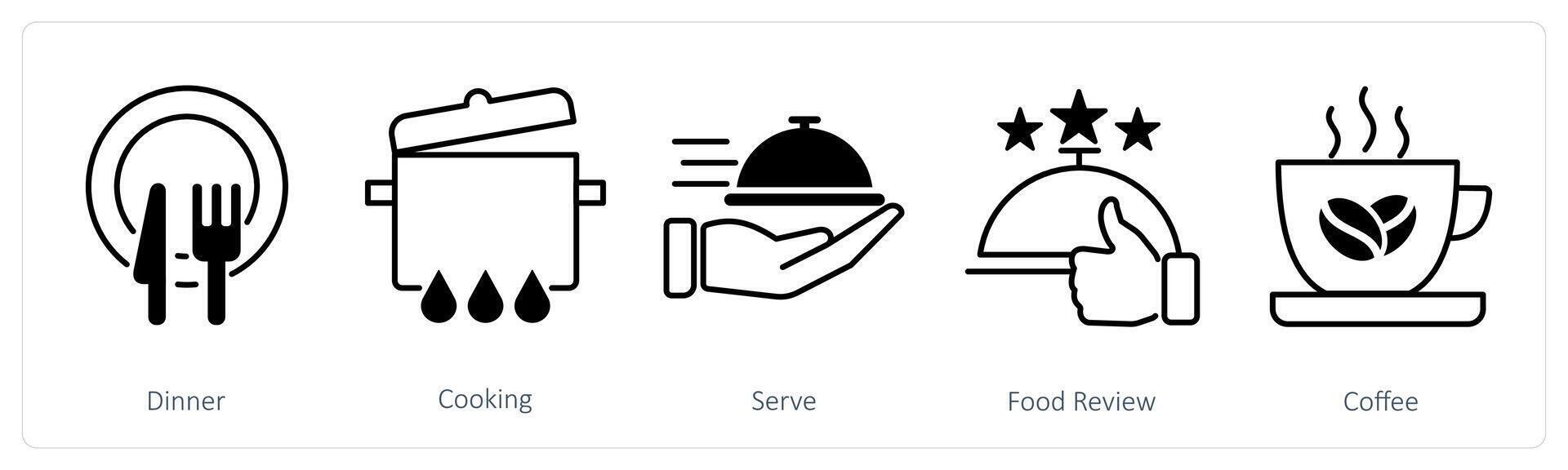 A set of 5 Restaurant icons as dinner, cooking, serve vector