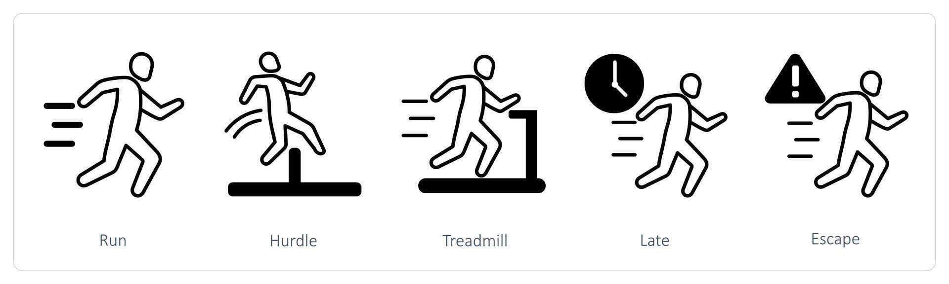 A set of 5 Running icons as run, hurdle, treadmill vector