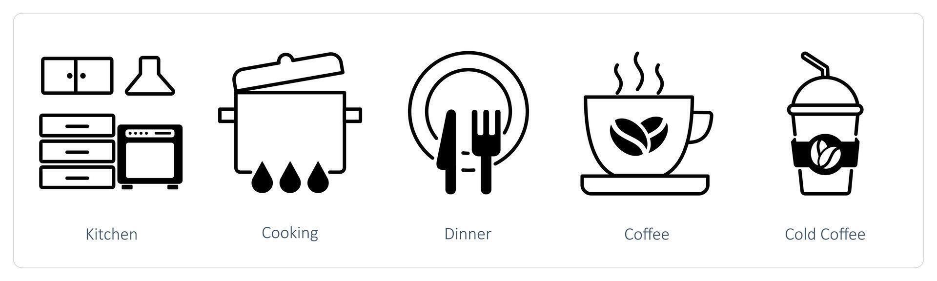 A set of 5 Restaurant icons as kitchen, cooking, dinner vector