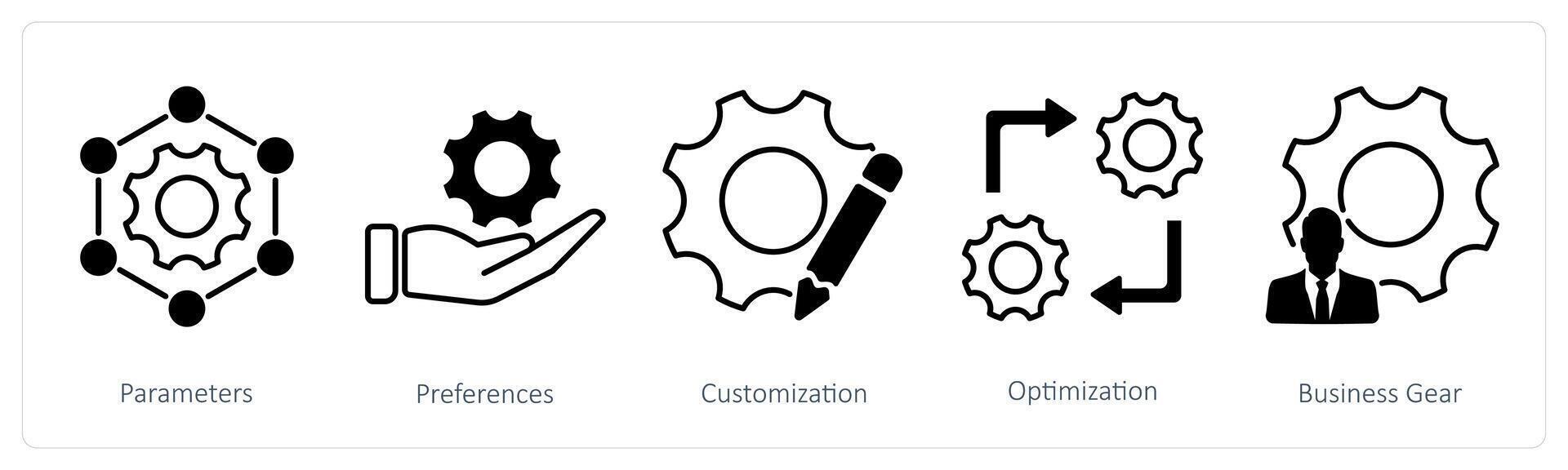 A set of 5 Settings icons as parameters, preferences, customization vector