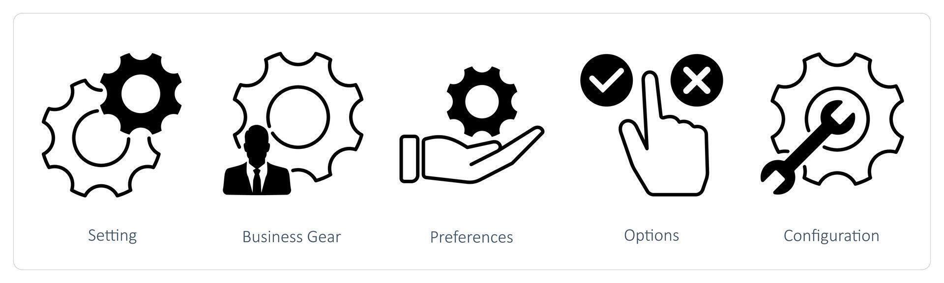 A set of 5 Settings icons as setting, business gear, preferences vector