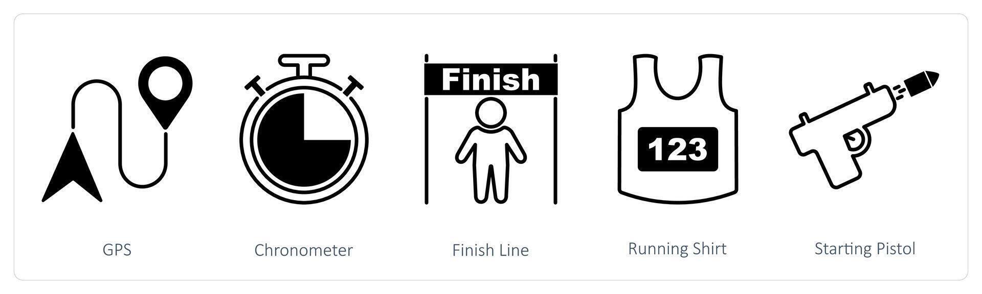 A set of 5 Running icons as gps, chronometer, finish line vector