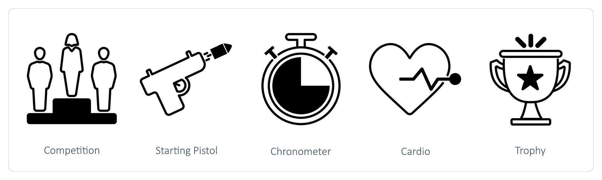 A set of 5 Running icons as competition, starting pistol, chronometer vector