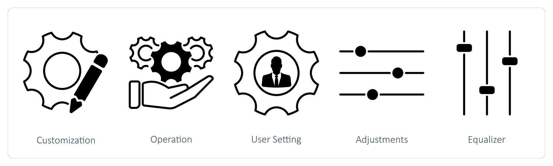 A set of 5 Settings icons as customization, operation, user setting vector