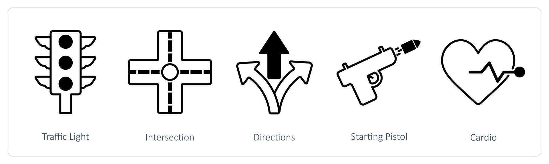 A set of 5 Running icons as traffic light, intersection, directions vector