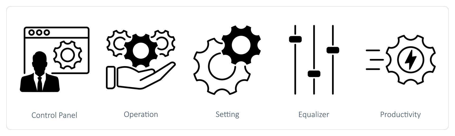 A set of 5 Settings icons as control panel, operation, setting vector