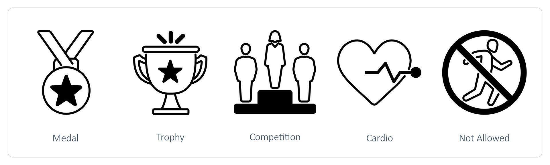 A set of 5 Running icons as medal, trophy, competition vector