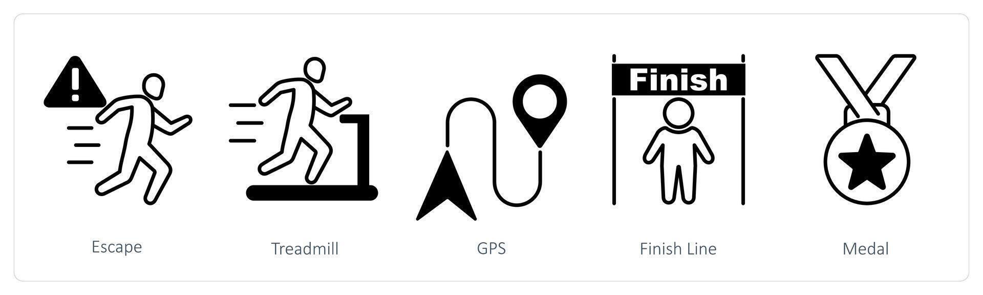 A set of 5 Running icons as escape, treadmill, gps vector