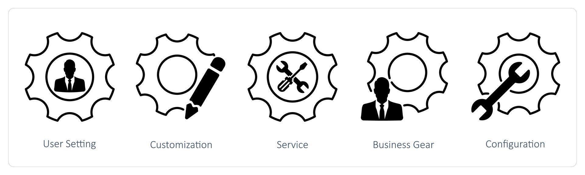 A set of 5 Settings icons as user setting, customization, service vector