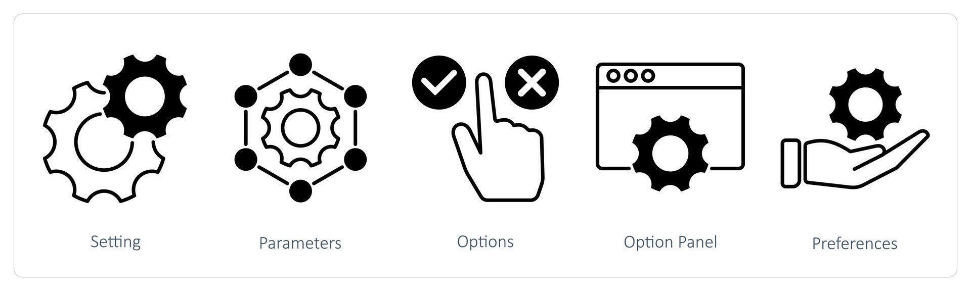 A set of 5 Settings icons as setting, parameters, options vector