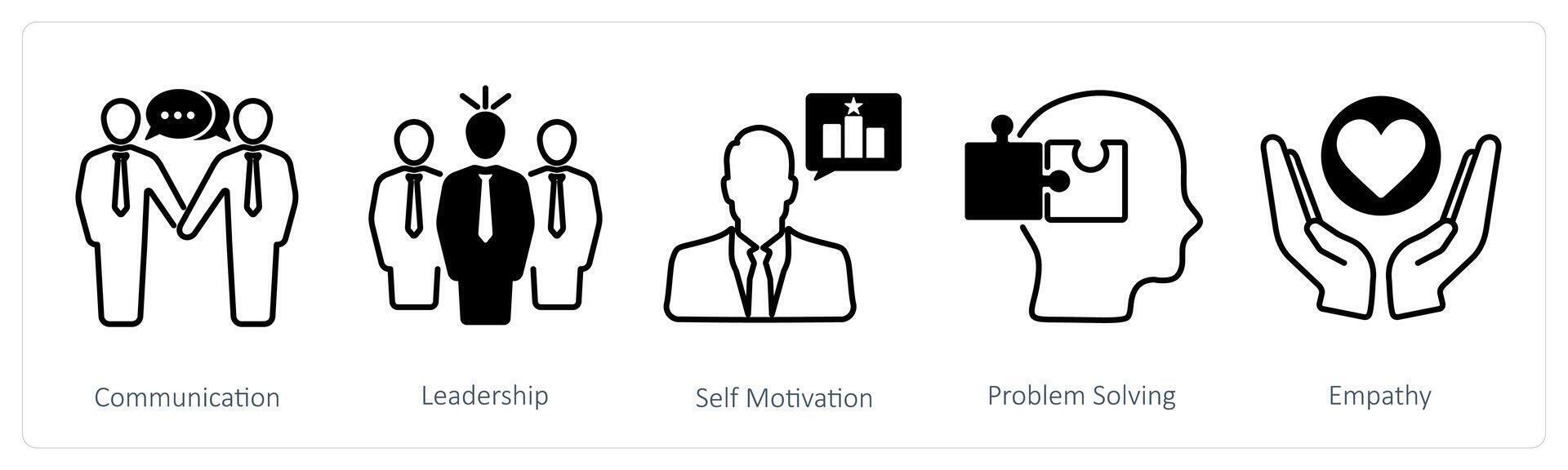 A set of 5 Soft Skills icons as communication, leadership