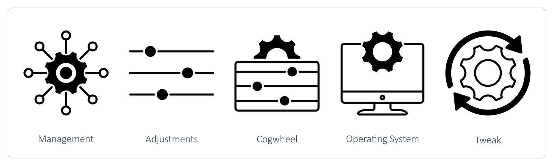 A set of 5 Settings icons as management, adjustments, cogwheel vector