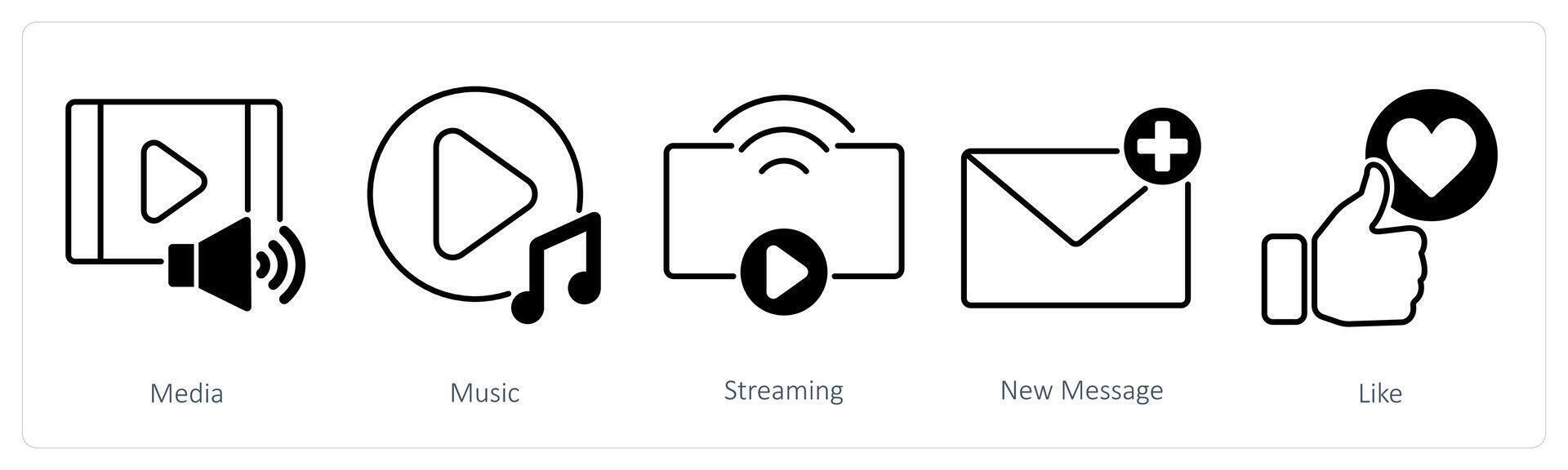A set of 5 Social Media icons as media, music, streaming vector
