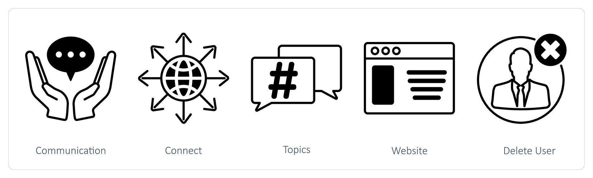 A set of 5 Social Media icons as communication, connect, topics vector