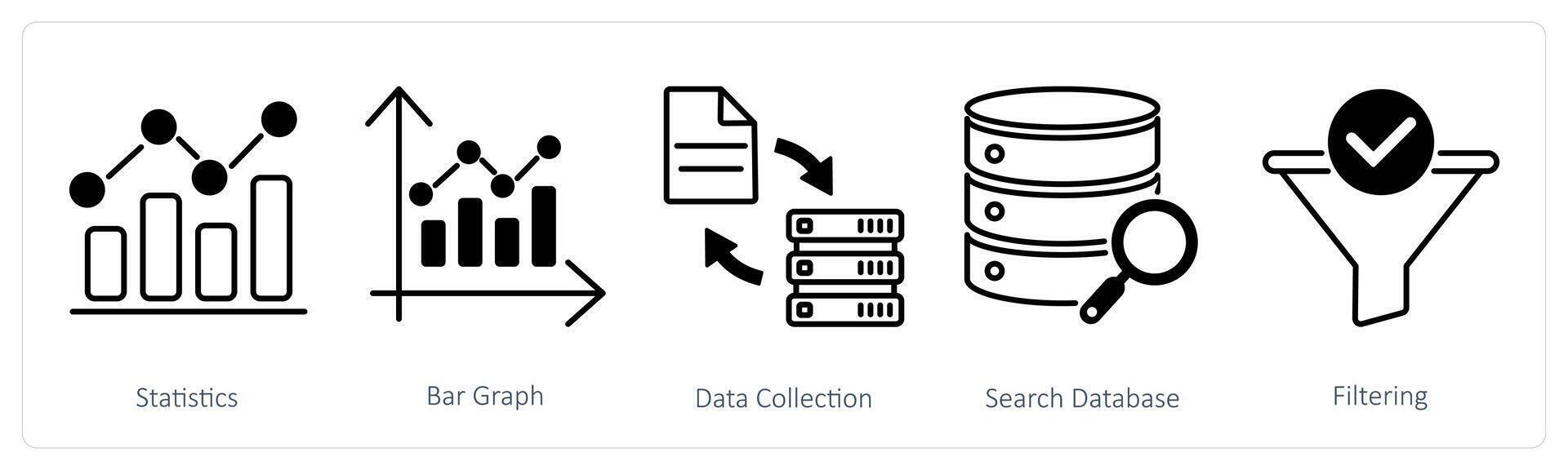 A set of 5 Statistics icons as statistics, bar graph, data collection vector